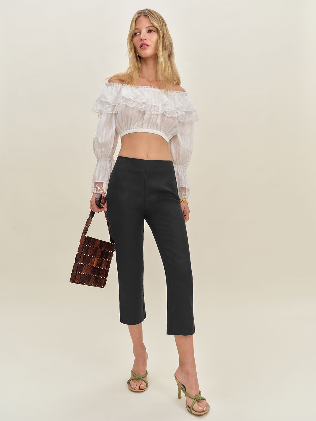 Pantalon capri taille basse en lin Petra