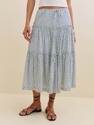 Ensemble Crop Top Et Jupe Reformation Sinead Floral En Sofie - Bleu, Taille 2, Parfait état